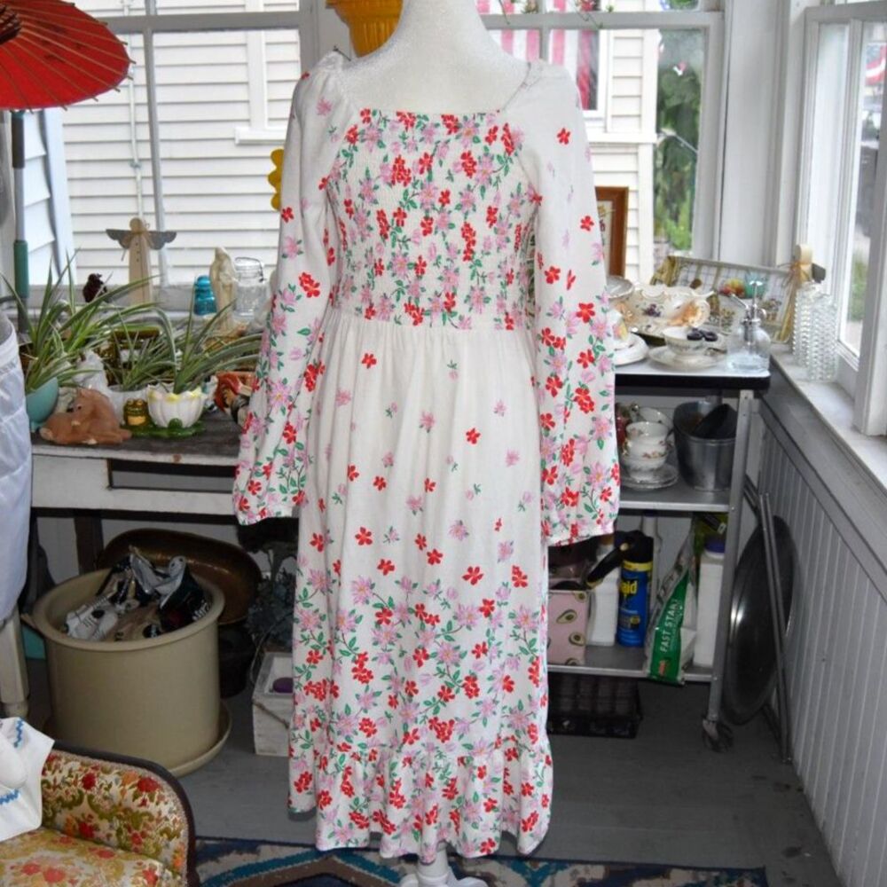 Draper James RSVP Floral Smocked Off Shoulder Midi Dress Large Cottagecore
